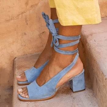 

Woman Summer Women Solid Sandals Women's Casual Footwear Ladies High Heels Female Ankle Wrap Peep Toe Slingback Shoes Plus Size