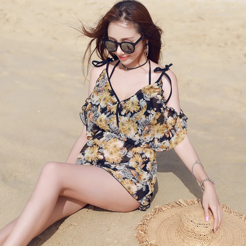 

Bathing Suit Women's Split Type High-waisted Bikini Three-piece Set Size Chest Push up Large Size Belly Covering Hot Springs Tou