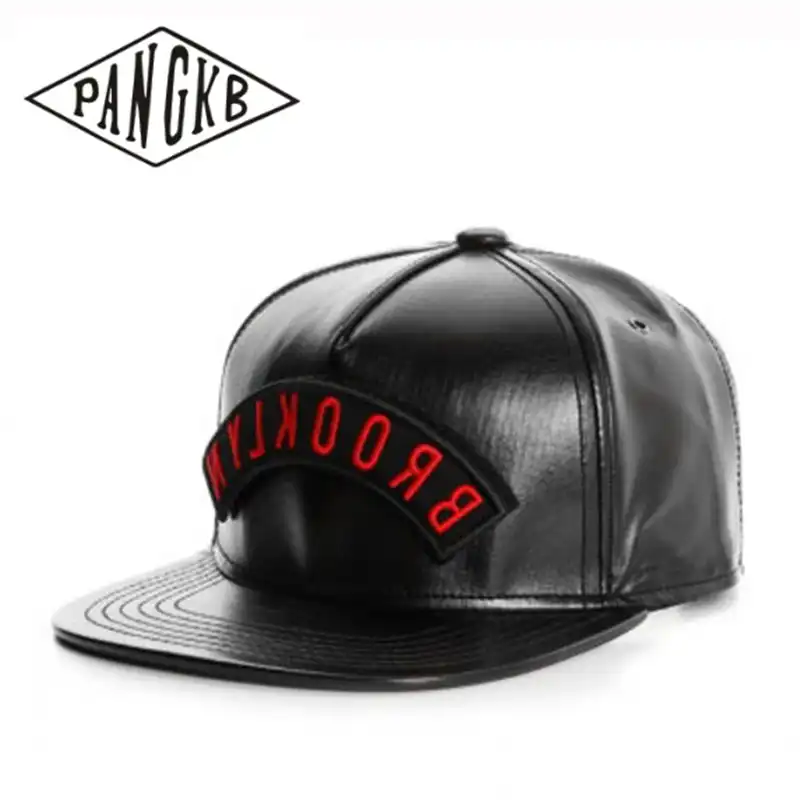 black leather snapback hat