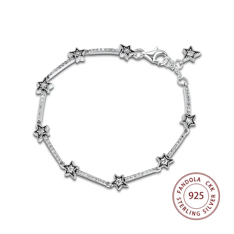 Новинка, 925 пробы, серебряный браслет для женщин, прозрачный CZ браслеты со звездами для женщин, модное ювелирное изделие, Pulseira accesorios mujer