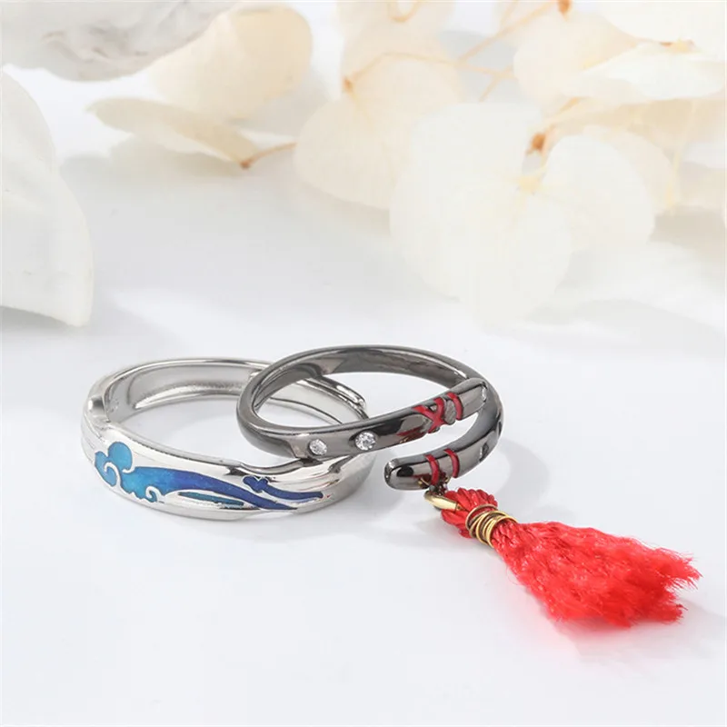 

Mo Dao Zu Shi Lan Wangji Wei Wuxian The Untamed Cosplay Props Antiquity Couple Ring S925 Silver Ring