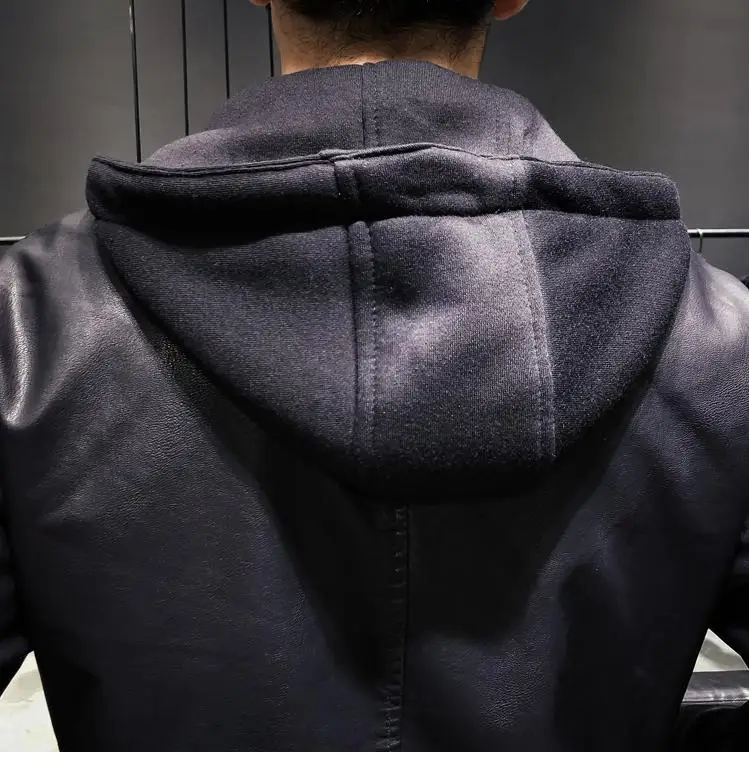 Gzdeerax Hooded Mens Jackets Luxury Pu Leather Add Padding Mens Jackets And Coats Solid Color Slim Fit Male Coats Plus Size 5XL