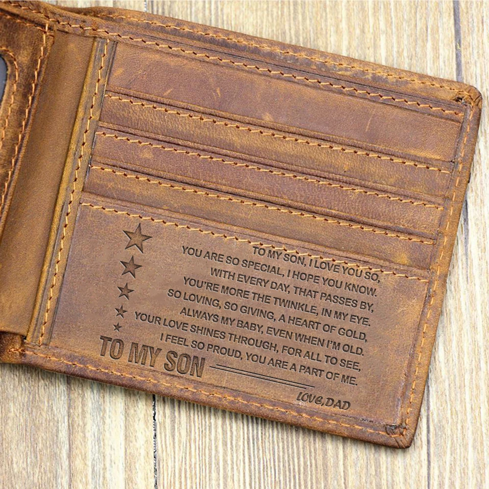 "TO MY Son"-Custom Leather Wallet,Engraved Minimalist Gifts for men on Birthday,Graduation,Christmas Day Drop Shipping