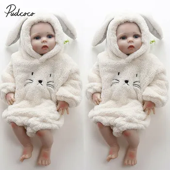 

Pudcoco Cute Cat 3D Ear Hoodies Bodysuit for Newborns Baby Boys Girls Clothes Fluffy Winter Jumpsuit Plush Clothes Outfit