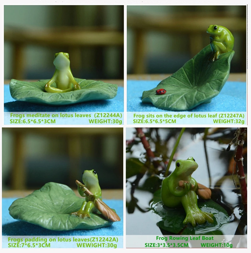 Everyday Collection Resin Lotus Frog Figurine Animal Vehicle Decoration Miniature Garden Decoration Accessories home Ornament