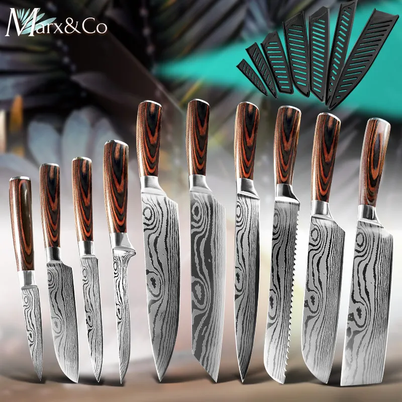 5 Pcs Kitchen Knife Boxed Set Ultra Sharp Japanese Knives with Sheaths Chefs Knives Set for Professional Multipurpose Cooking with Ergonomic Handle 