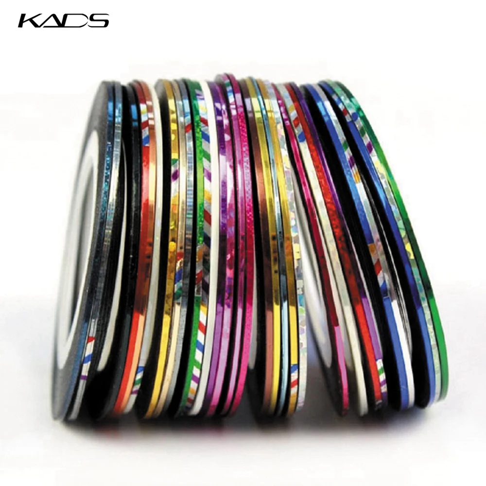 

KADS 30PCS/LOT Mix Color Rolls Striping Tape Metallic Yarn Line Nail Art Decoration Nail Sticker