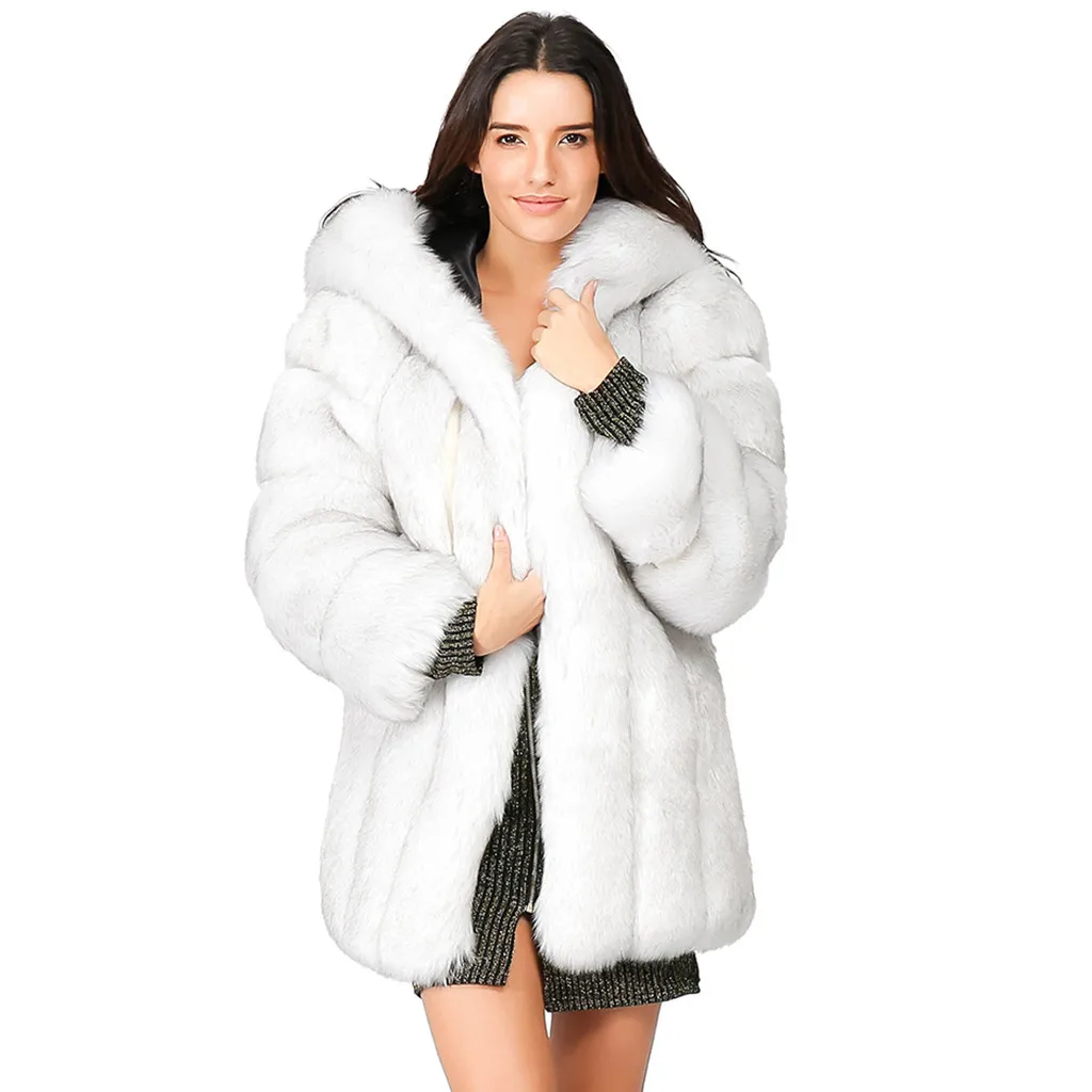 Пальто из искусственного меха размера плюс 4XL, Женское зимнее пушистое плюшевое пальто, однотонная куртка кардиган с капюшоном, теплая мягкая верхняя одежда
