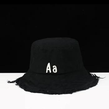 

2020 new raw edge fisherman hat fashion wide brim bucket hat letter simple flat top basin hat female