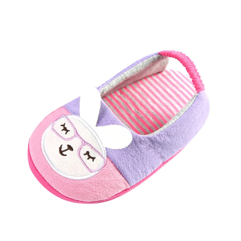 Тапочки для малышей; детская теплая обувь для малышей; Домашние плюшевые тапочки с рисунком для мальчиков и девочек на мягкой подошве; для детей; kappcie Dla Dzieci - Цвет: Фиолетовый