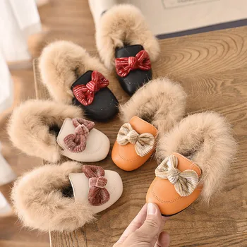 

Girls Cotton Shoes Winter Warm Cotton Shoes Princess Bow Leather Shoes Girls Plush Fashion Boots