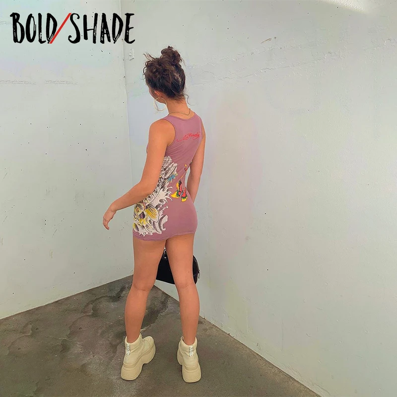 Bold Shade Street Style Women Summer Dress Indie Casual Fashion Graphic Printing  Mini Dresses Sleeveless Bodycon Clothes 2021 cocktail dresses