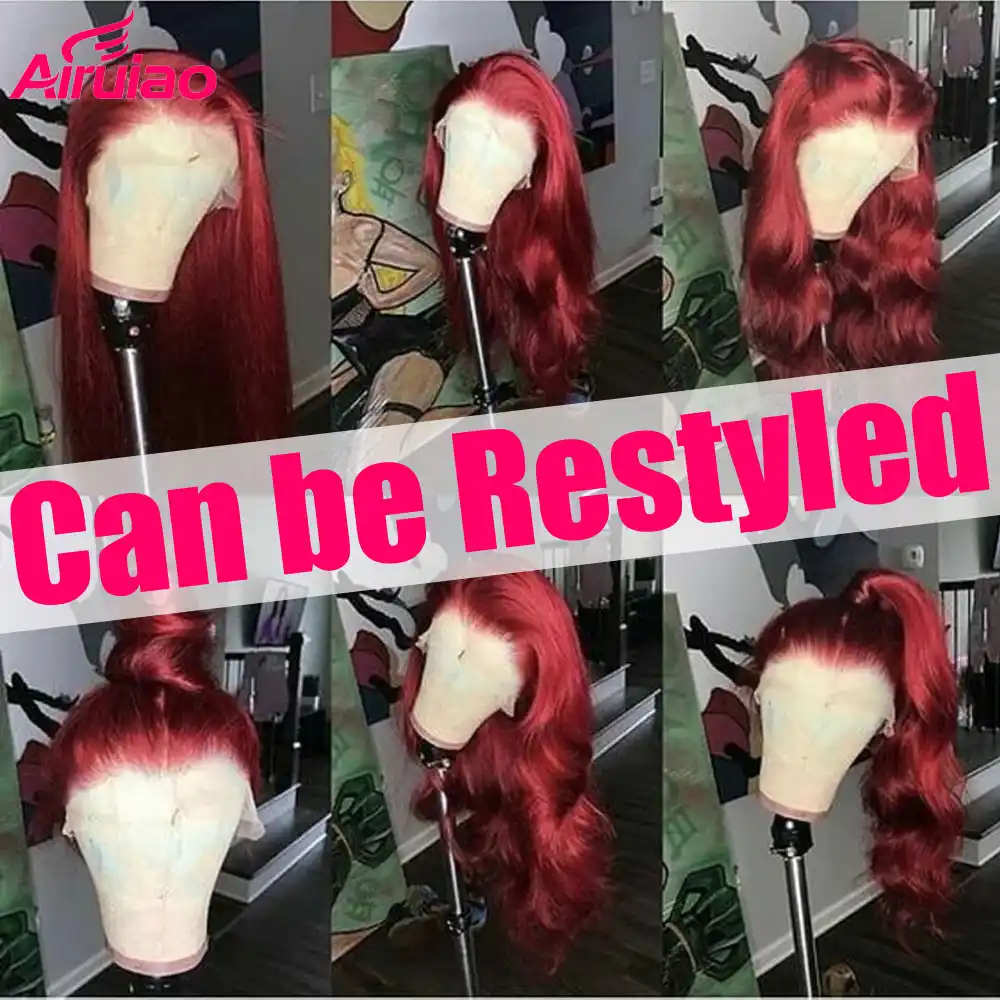 Ombre Red 13x6 Lace Front Human Hair Wig Honey Blonde 613 Burgundy