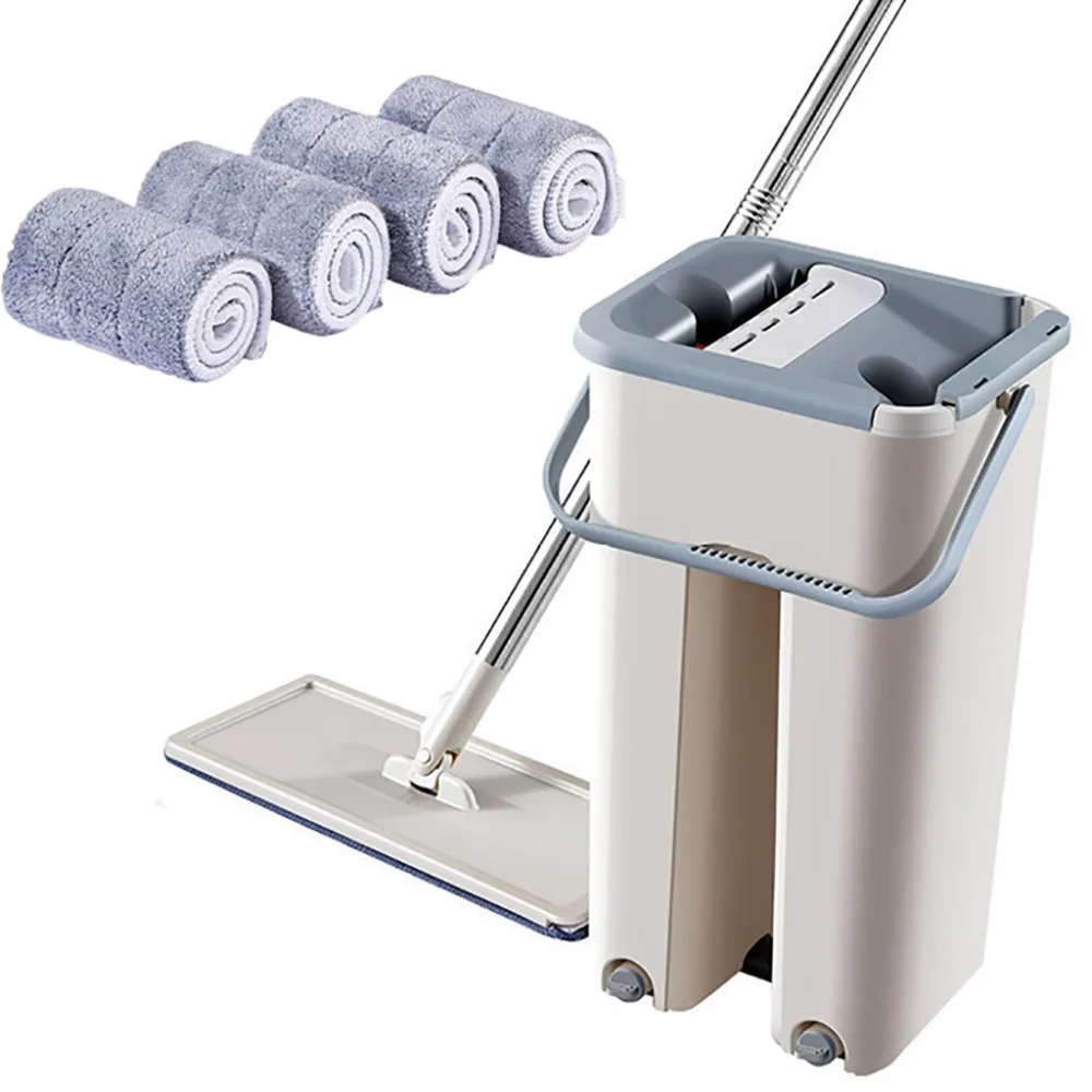 Flat Squeeze Magic Automatic Mop&Bucket Sided Non Hand Washing Microfiber Cleaning Cloth Kitchen Floor Lazy Fellow Mop&xs
