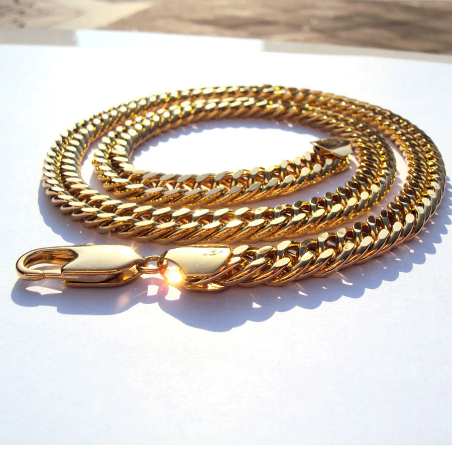 Collar de cadena para hombre, cadena oro sólido amarillo tailandés de 22K 24K, cadena de MIAMI de pulgadas, joyería de 10mm, modelo grueso|Colgantes| - AliExpress