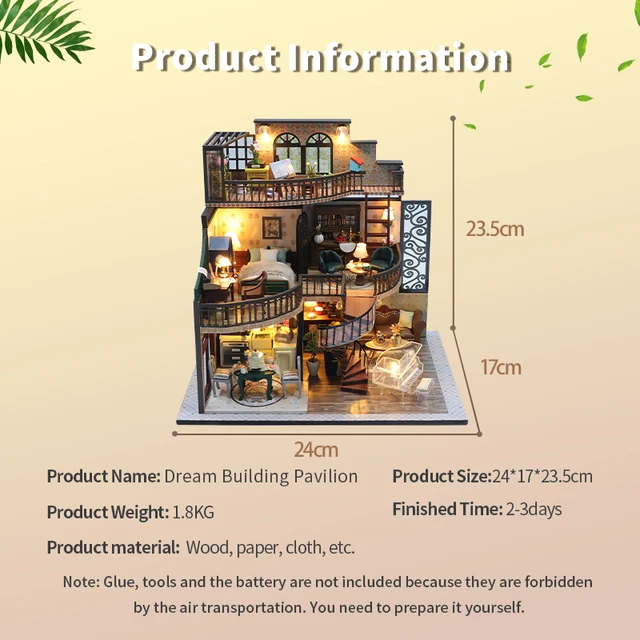 Cutebee Diy Dollhouse Miniature Doll House DIY Light Building Kit Wooden Model Toys for Children Birthday Gift 2