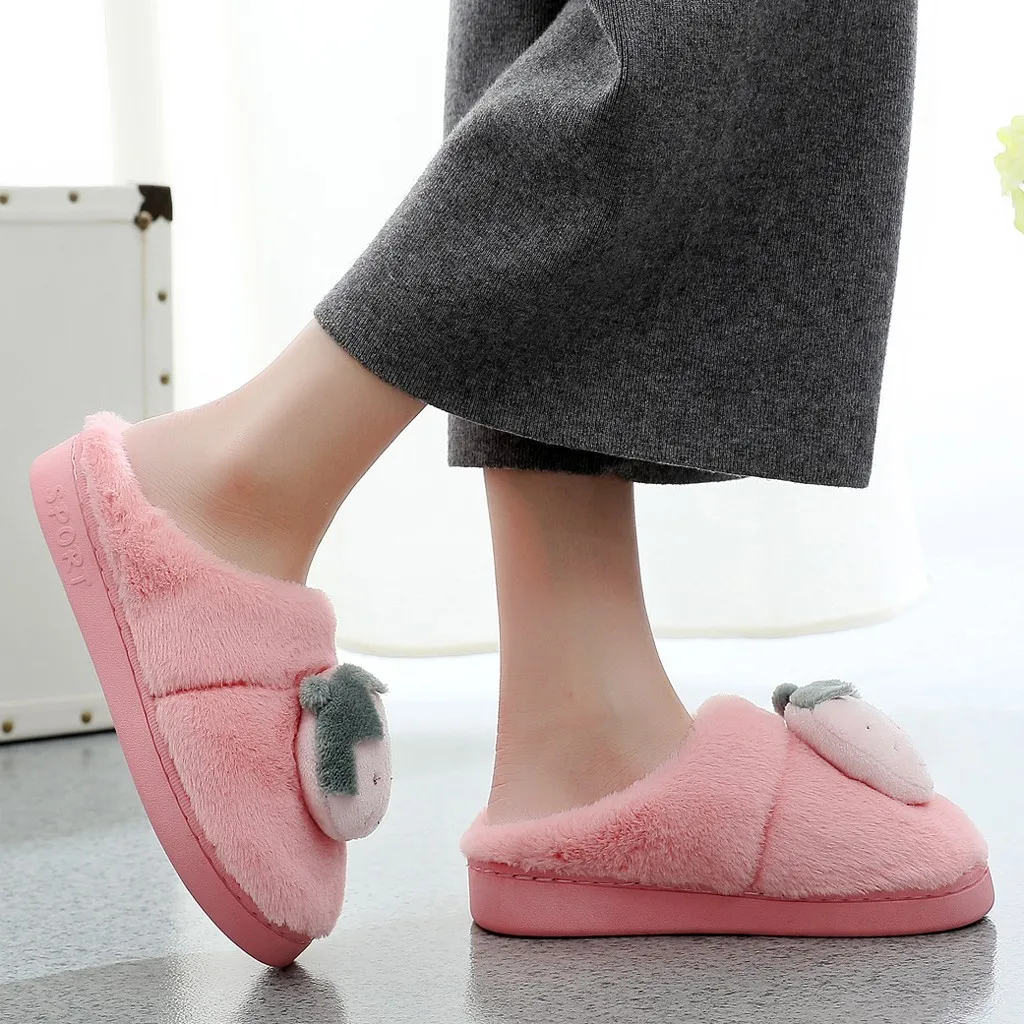 

Bow Cute decoration Home warm cotton Non-Slip Slippers Slip-On Solid color Casual Warm Slippers Indoor winter Slippers women #T