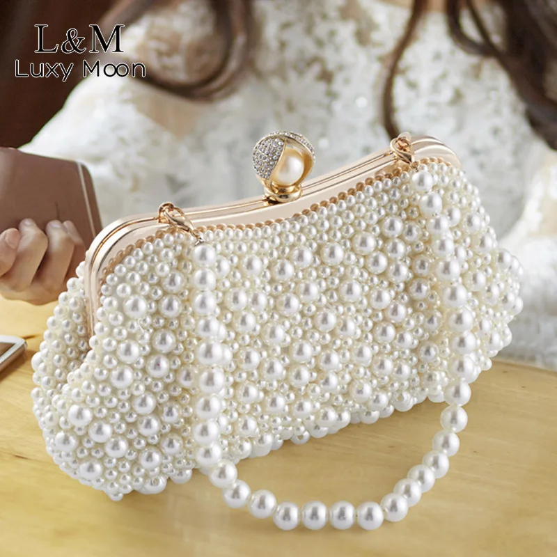 Top-Handle Large Pearl Hexagon Hard Gold Metal Bucket Purse For Women  Evening White/Black Wedding Dinner Handbags Crossbody Bags