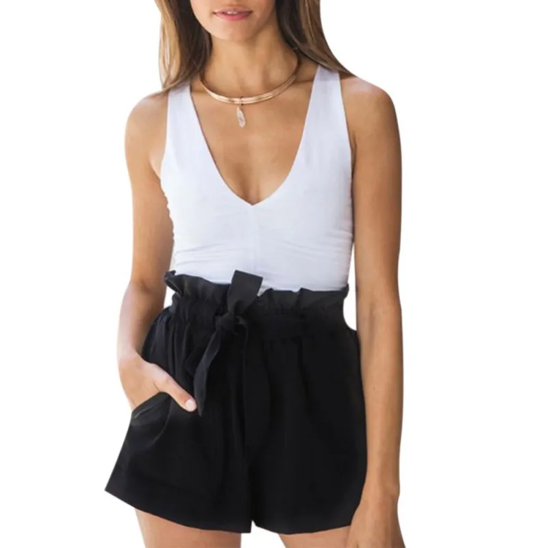 

Womens Shorts Summer Femme Loose Plus Size Rope Tie Shorts Summer Solid Color Lace Up Sport Shorts