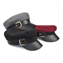 Модные кепки Newsboy для женщин из искусственной кожи с металлической пряжкой в стиле милитари, повседневные кепки, восьмиугольные шляпы