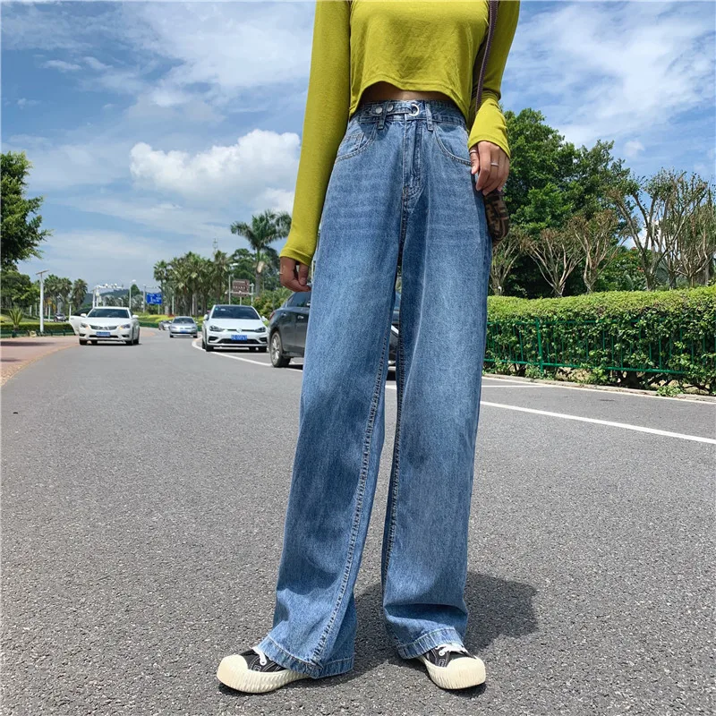 S-XL autumn korean style High Waist jeans Lady Casual wide leg denim blue jeans womens mom jeans womans(Z8713