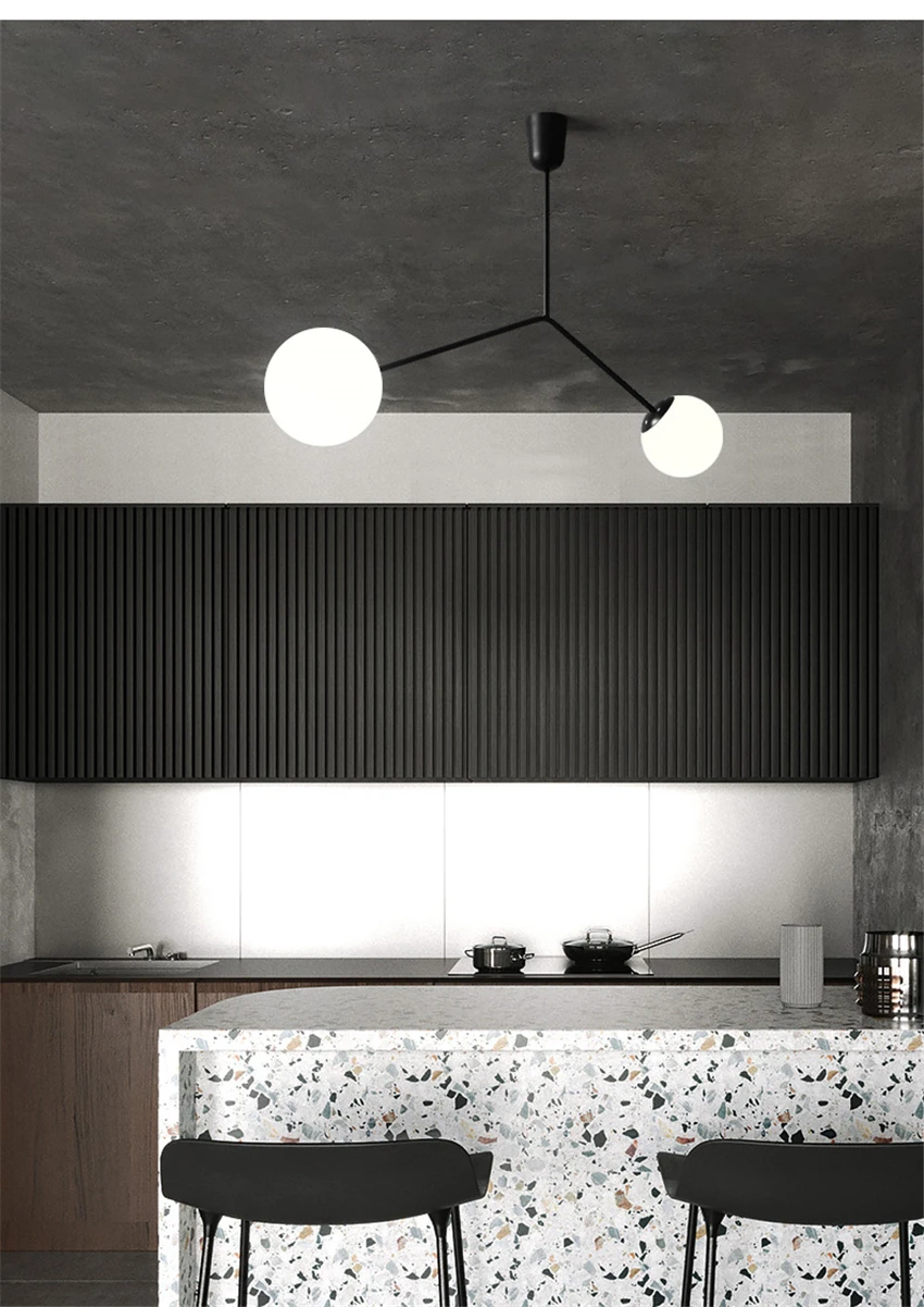Designer Cherry Pipe Pendant Lights Living Room Bedroom Dining Room Lamps Modern Bar Black Glass Ball Hanging Lights Fixtures