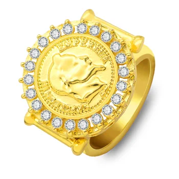 

Fashion, French Napoleon ring hip hop fashion style alloy cubic zirconia color protecting metal earth hero imitation gold ring
