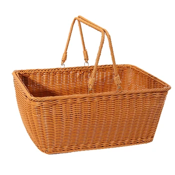 

Simulated Rattan Woven Basket Decorative Vegetable Basket Practical Shopping Basket Household Flower Picnic Basket for Store