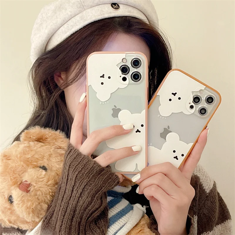 INS Korean Style Autumn Warm Color Soft Silicone Phone Case For iPhone 13 12 11 Pro Max XS XR 8 7 Plus Cute Cartoon Bear Cover | Мобильные