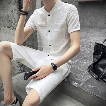 

2019 Men V Collar T Shirt Leisure Trend Two-piece Set Male 1808 Suit