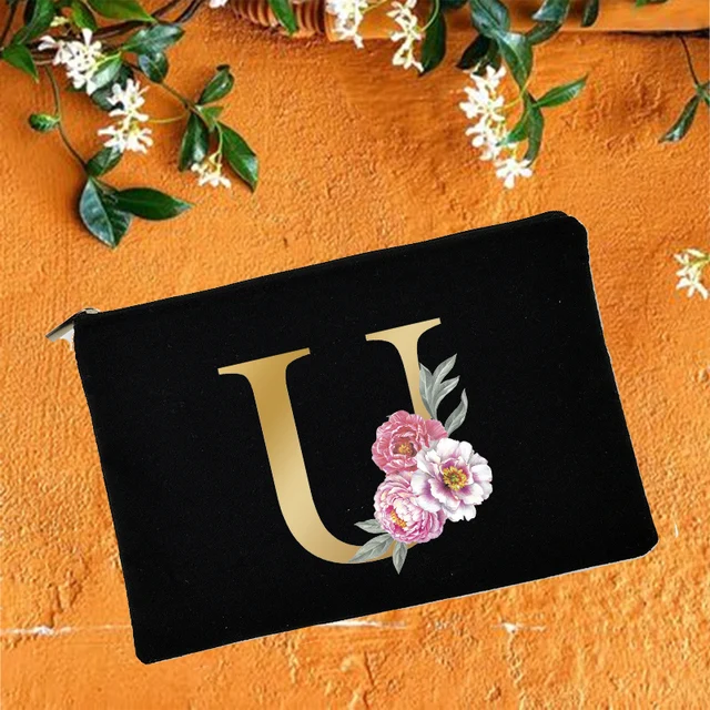 Bridesmaid Makeup Bags Floral Alphabet Print Cosmetic Case Bridal Party Make Up Pouch Necessaries Lady Tote Purse Wedding Gifts W05729-TBBK-D