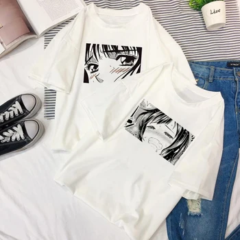 

Women T-shirt Summer Kawaii Female Tshirt Shy Girl Top Aesthetic Oversized White Cute Tops Harajuku Ladies T-shirt Short Clothes