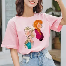 2020 nuevo Frozen Snow Princess estampado camisetas Rosa moda Mujer ropa Harajuku manga corta Streetwear Camisetas Mujer