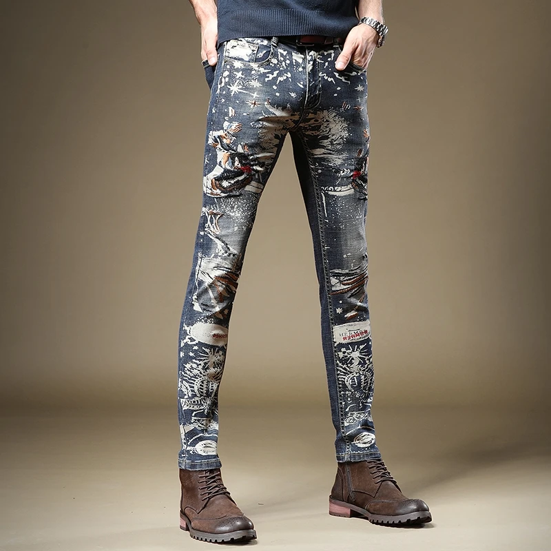 male Autumn jeans slim stretch hip hop 