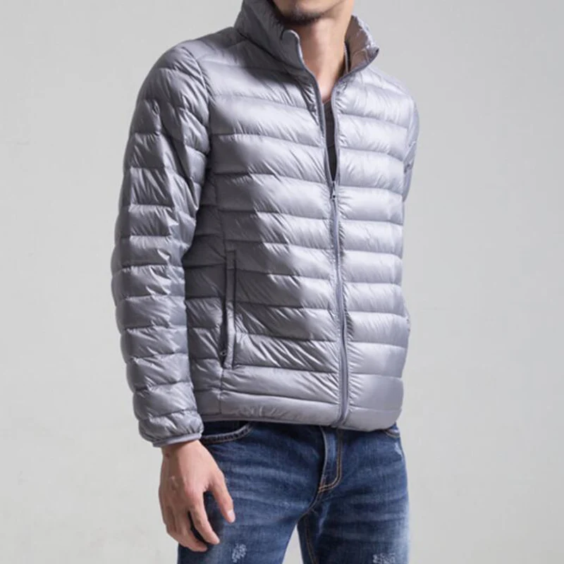 Winter Padded Jacket Men's Thin Duck Down Collar Casual Warm Coats Outerwear Parka Plus Size 5XL 6XL