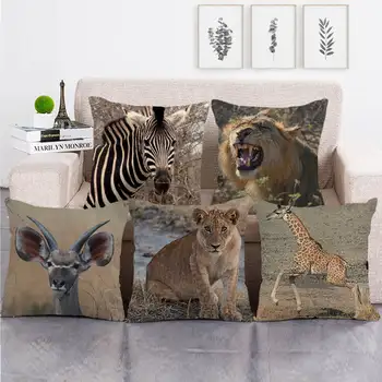 

45cm*45cm African animal zebra and lion pattern design linen/cotton throw pillow covers couch cushion cover home decor pillow