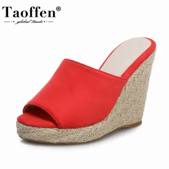 

Taoffen 5 Colors Wedges Peep Toe Sandals Women Flock Summer Shoes Thick High Heels Shoes Platform Girl Lady Footwear Size 34-46