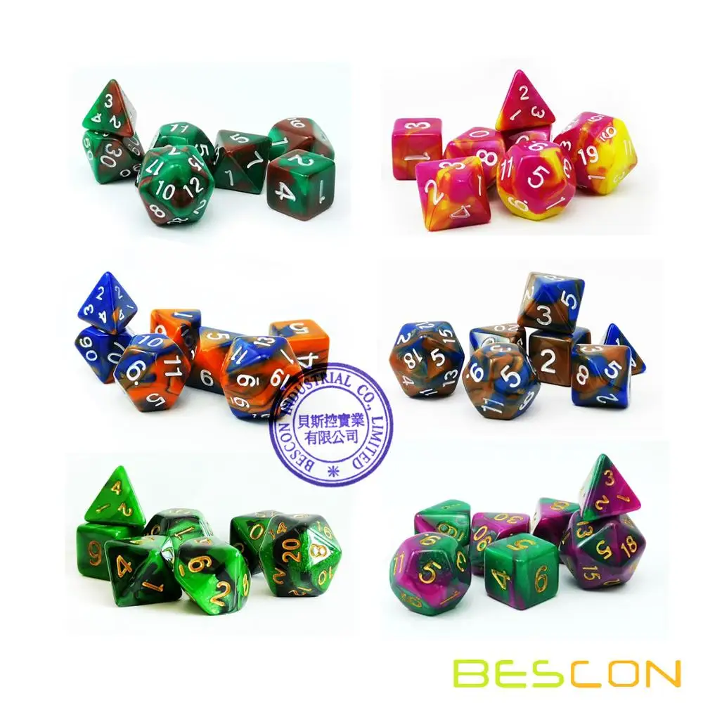 Mini Two Tone Polyhedral RPG Dice Set 10MM Small Dice Set D4-D20 in Tube 7pcs set Bescon