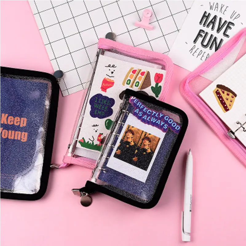 Bolsa Zip Transparente Folha Solta para Caderno Núcleo Interno para Note Diário Planejador Material de Papelaria a6 a7