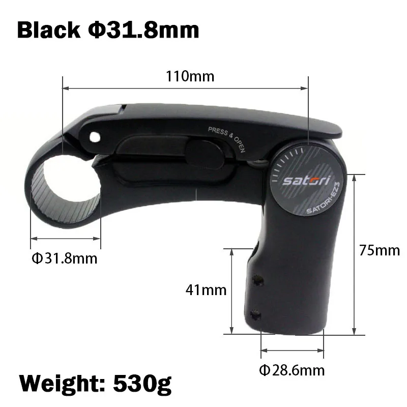 Black 31.8mm Satori Регулируемая велосипедная вынос руля 31,8 мм/25,4 мм x 110 мм для горной дороги, велосипедная вынос руля MTB, велосипедные детали, велосипедные аксессуары - Цвет: Black 31.8mm