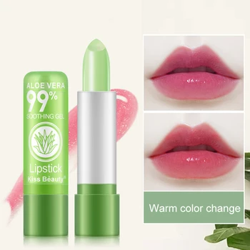 

1PC Hydrating Aloe Lipstick Moisturize Color Temperature Changing Lip Balm Removal Lipstick Lip lines Waterproof Makeup TSLM2