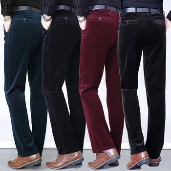 Image of 2020 autumn corduroy pants men trousers Fashion High Waist Straight Casual Business Office pants for men classic Men's pants