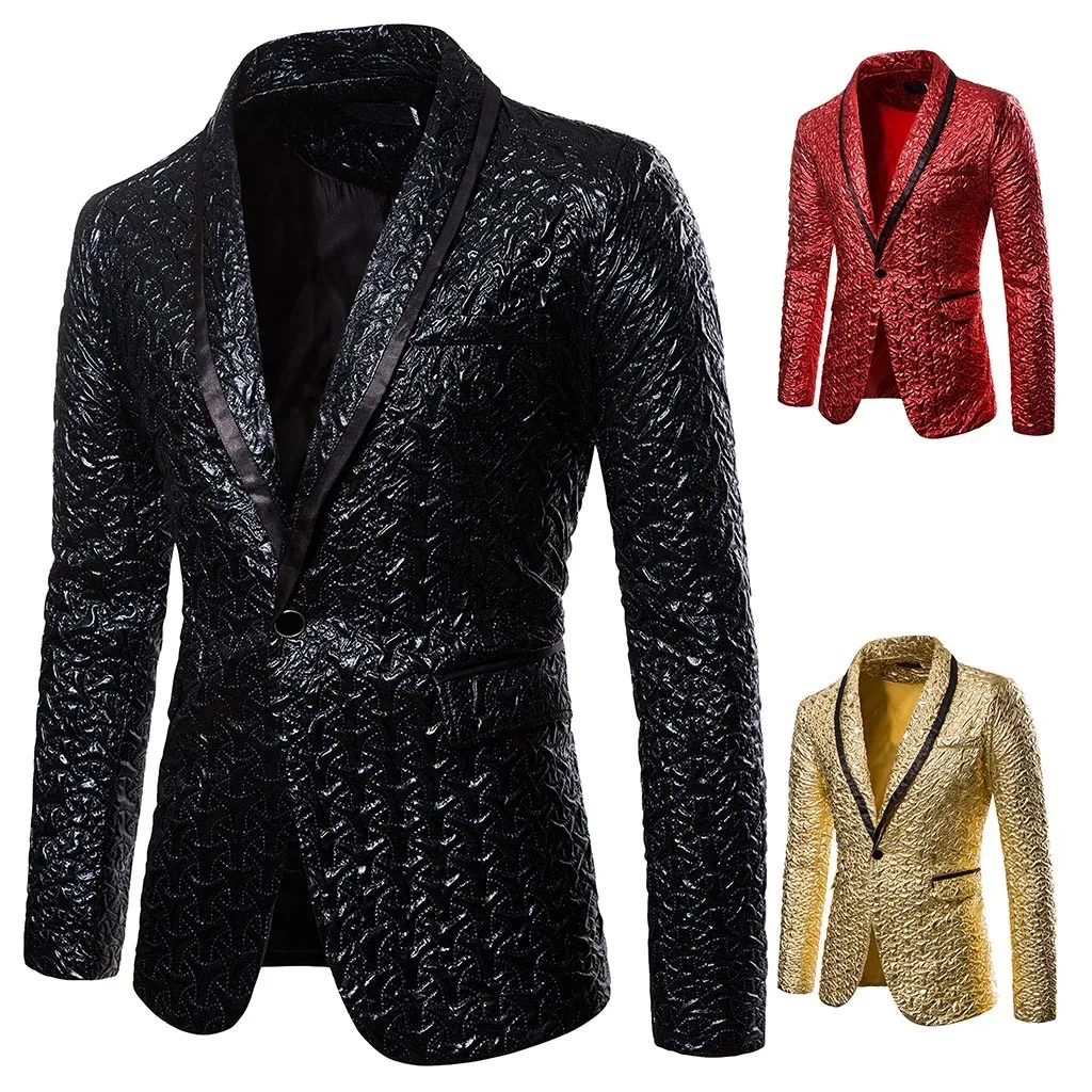 Мужская шаль лацкане дизайн блейзера плюс размер S-2xl черный бархат золотой принт костюм с пайетками куртка диджейский клубный сценический певец одежда# G30