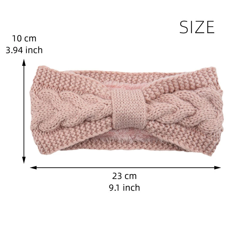 Elegant Warm Knitted Headband For Women Furry Fleece Lined Wide Headwrap Elastic Warmer Ear Crochet Bow Turban Hair Accessories large claw hair clips