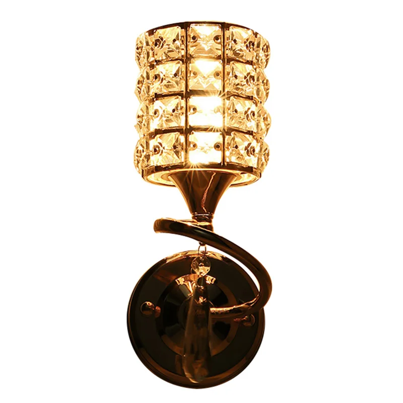 

Modern Minimalist Sliver/Gold Crystal Lampshade Wall Lamp European Single Head Art E27 Wall Light For Bedside Aisle Home Decor