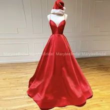 Горячая Распродажа, Красное атласное платье для выпускного вечера, бальное платье на тонких бретелях, длинное вечернее платье с перекрещивающимися спинками