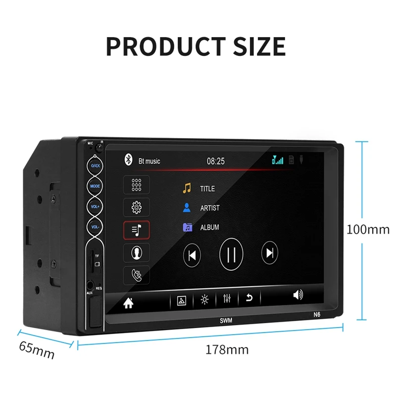 7 дюймов Автомобильный радиоприемник с контактным экраном HD стерео Bluetooth 12 В 2 Din FM ISO мощность Aux вход Авто MP5 плеер TF USB