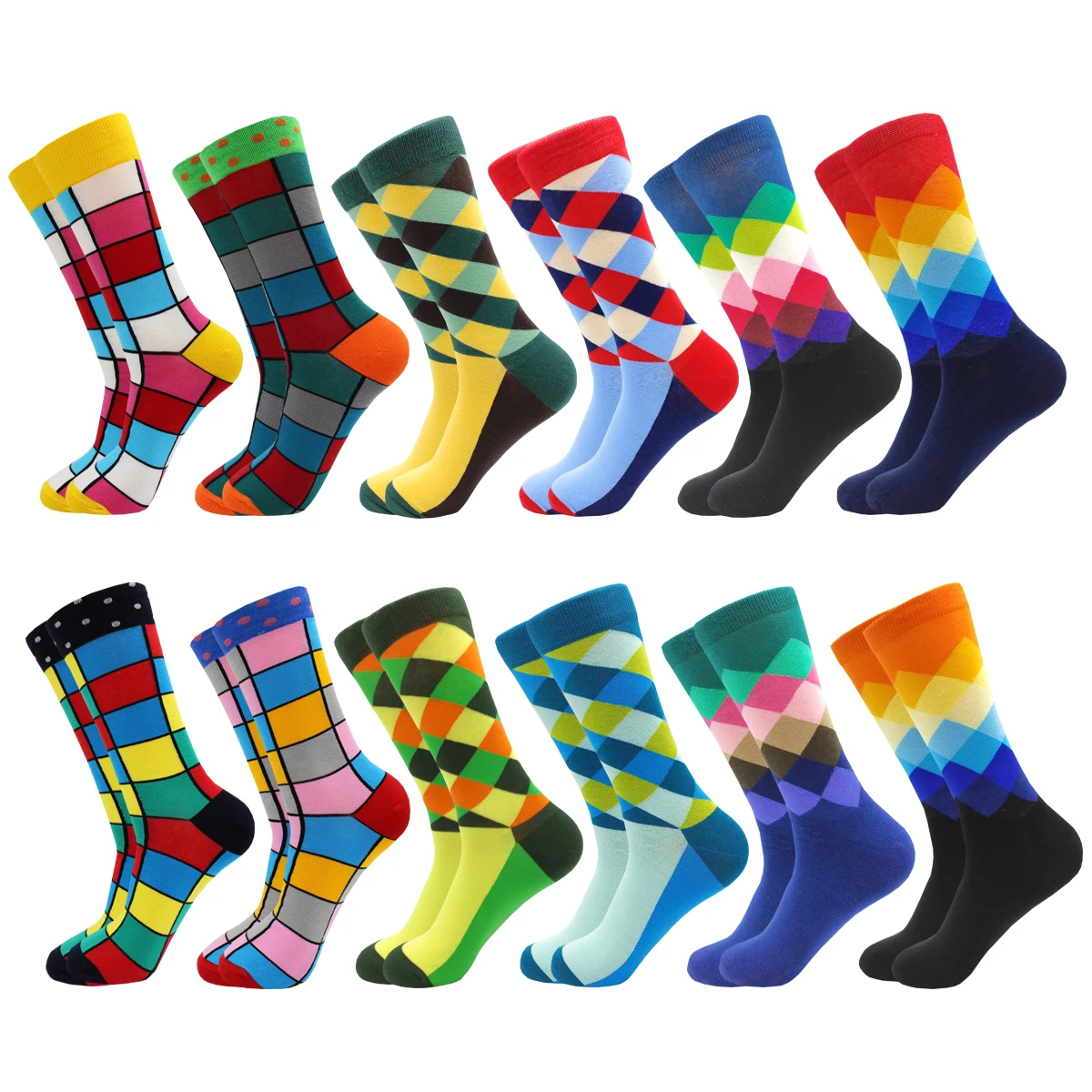 

Funny Plaid Dot Stripe Fashion Cotton Casual Mens Socks Colorful Hip Hop Harajuku Happy Novelty Art Dress Socks Gifts for Men