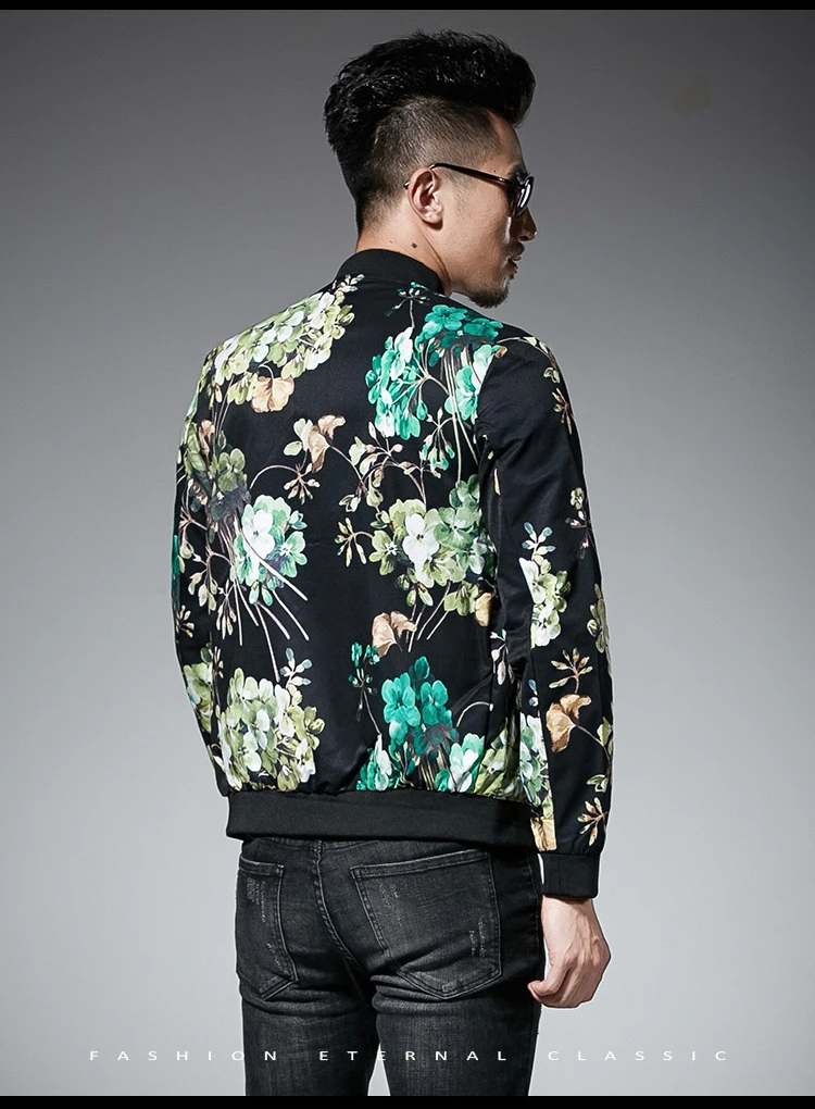 Зеленая Мужская куртка с цветочным принтом Мужская куртка Chaqueta De Beisbol Para Hombre Jaquetas хип-хоп Мужская куртка на молнии дизайнерская мужская куртка 5xl