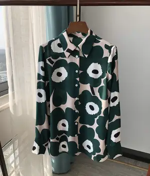 

Three colors Women's Sun Flower Print Blouse 2020 New 100% Silk Single-breasted Casual OL office soft shirt and top Fashion